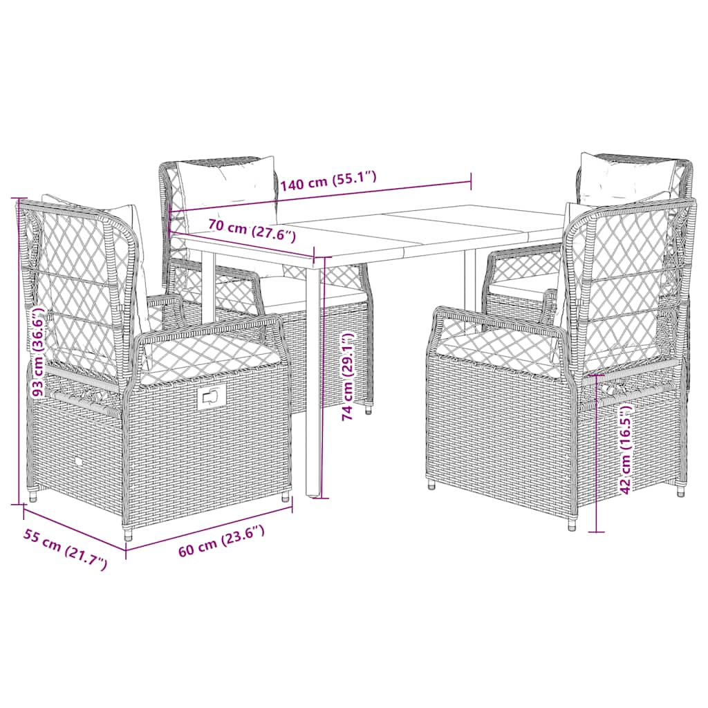 vidaXL 3-delige Tuinset met kussens poly rattan zwart
