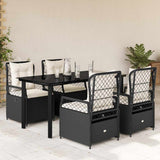 vidaXL 3-delige Tuinset met kussens poly rattan zwart