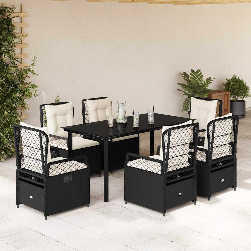 vidaXL 3-delige Tuinset met kussens poly rattan zwart