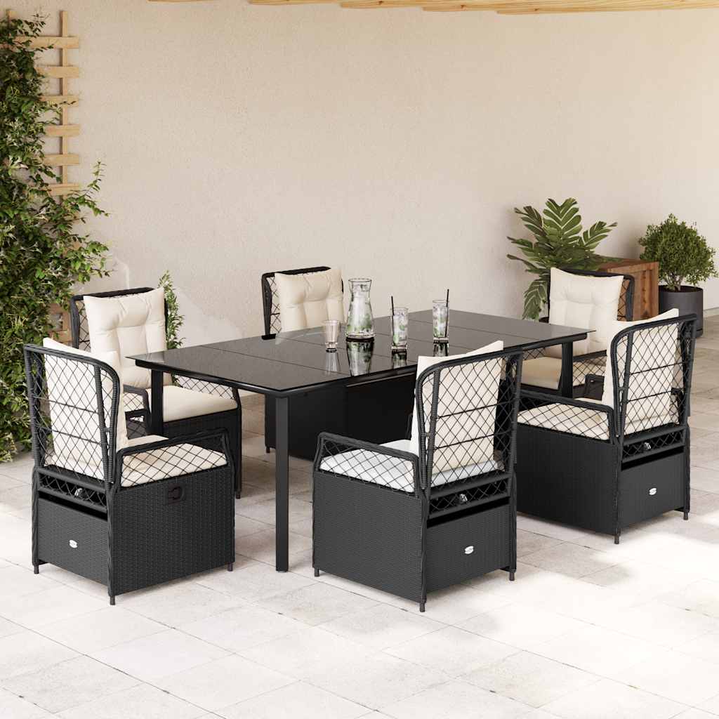vidaXL 3-delige Tuinset met kussens poly rattan zwart
