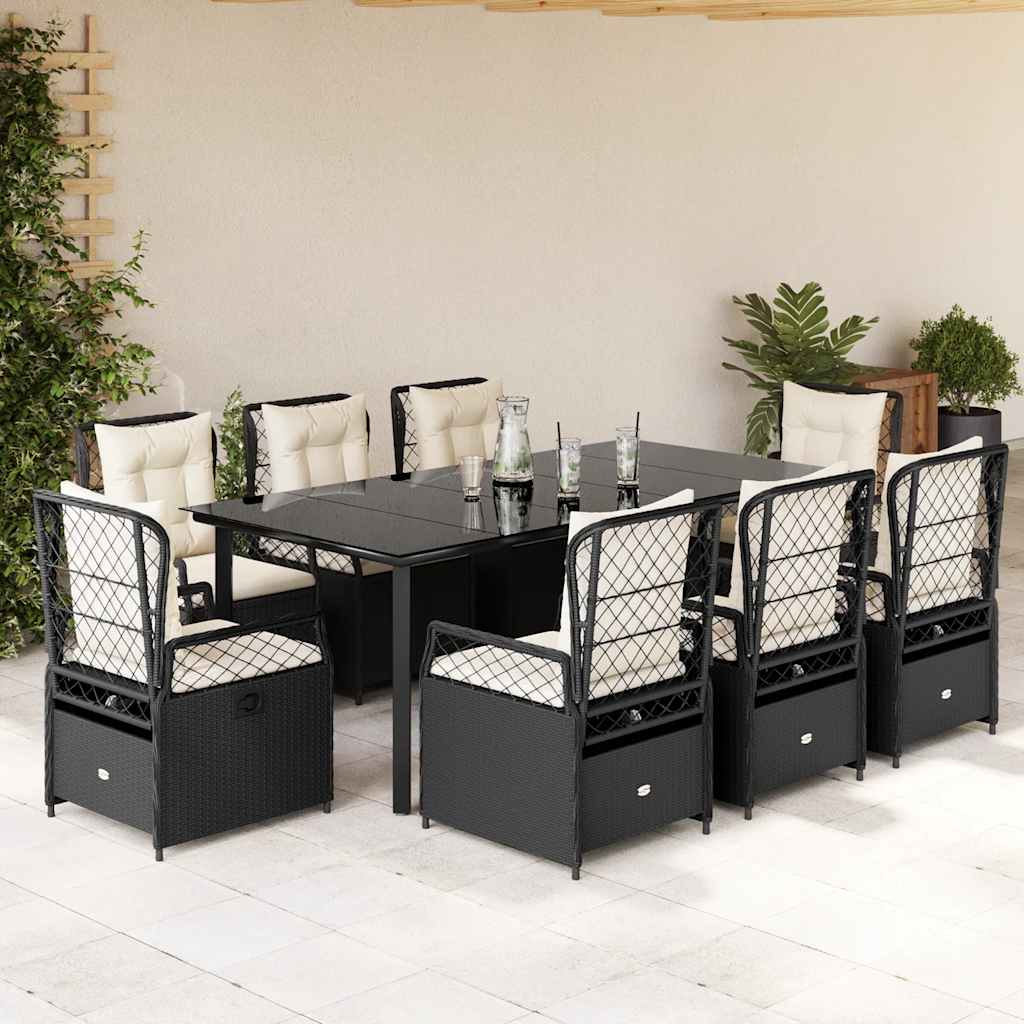 vidaXL 3-delige Tuinset met kussens poly rattan zwart