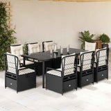 vidaXL 3-delige Tuinset met kussens poly rattan zwart