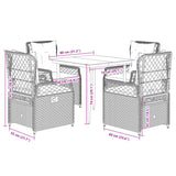 vidaXL 3-delige Tuinset met kussens poly rattan zwart