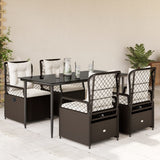 vidaXL 3-delige Tuinset met kussens poly rattan zwart