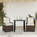 vidaXL 3-delige Tuinset met kussens poly rattan zwart
