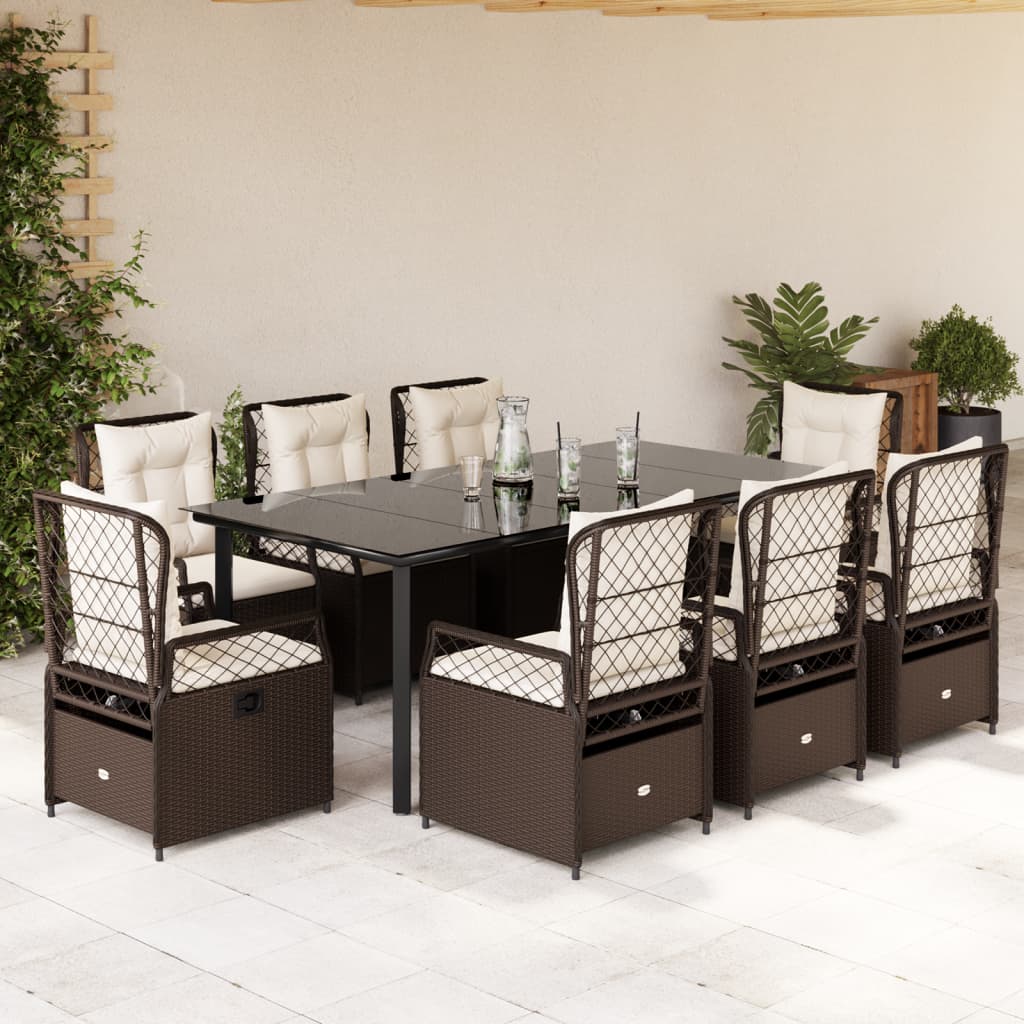 vidaXL 3-delige Tuinset met kussens poly rattan zwart