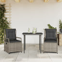 vidaXL 3-delige Tuinset met kussens poly rattan zwart
