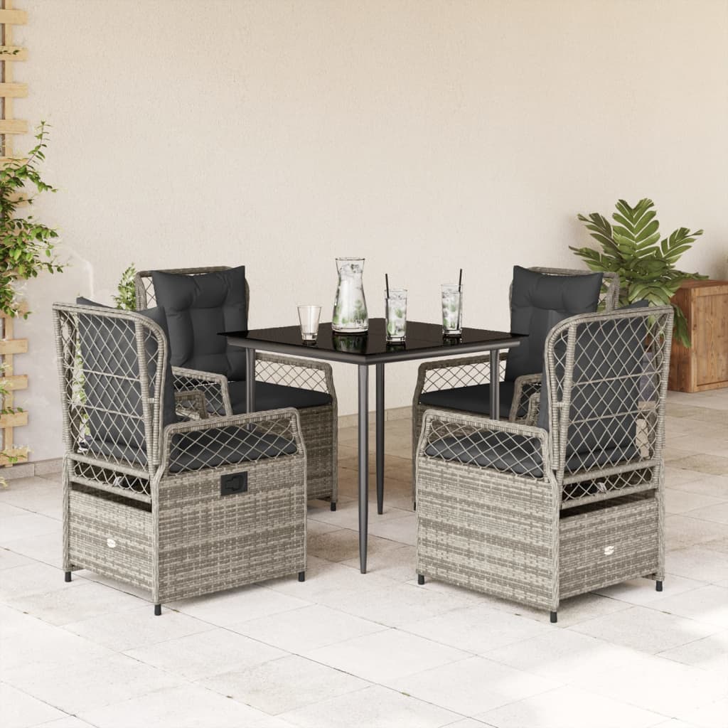 vidaXL 3-delige Tuinset met kussens poly rattan zwart