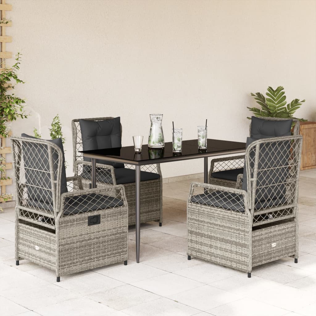 vidaXL 3-delige Tuinset met kussens poly rattan zwart