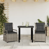 vidaXL 3-delige Tuinset met kussens poly rattan zwart