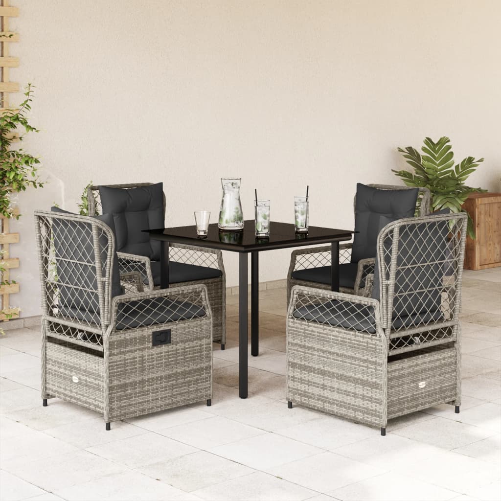 vidaXL 3-delige Tuinset met kussens poly rattan zwart