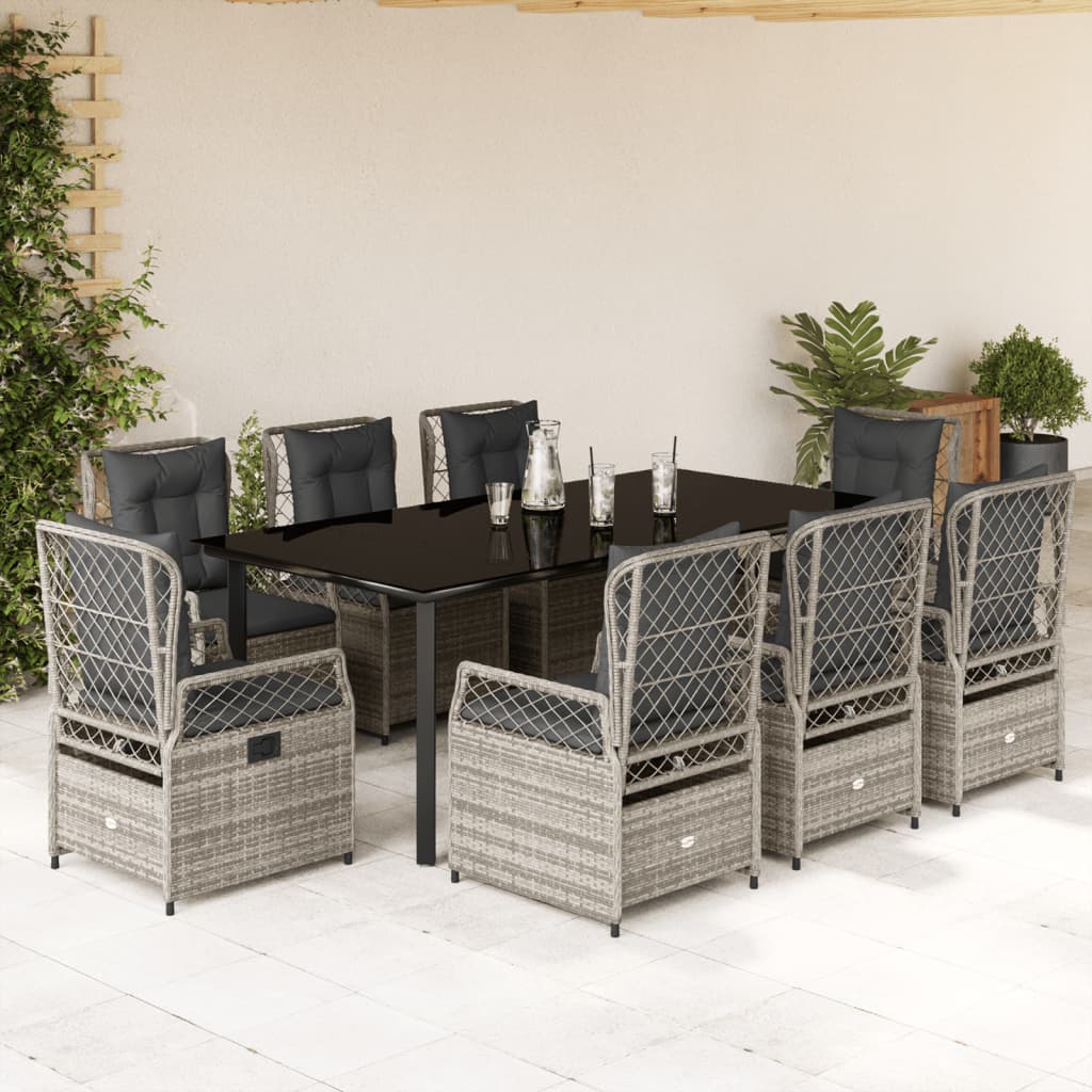 vidaXL 3-delige Tuinset met kussens poly rattan zwart