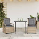 vidaXL 3-delige Tuinset met kussens poly rattan zwart