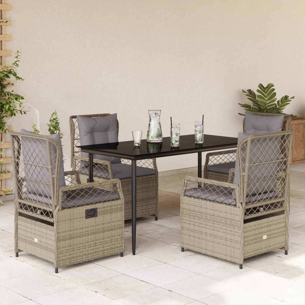 vidaXL 3-delige Tuinset met kussens poly rattan zwart