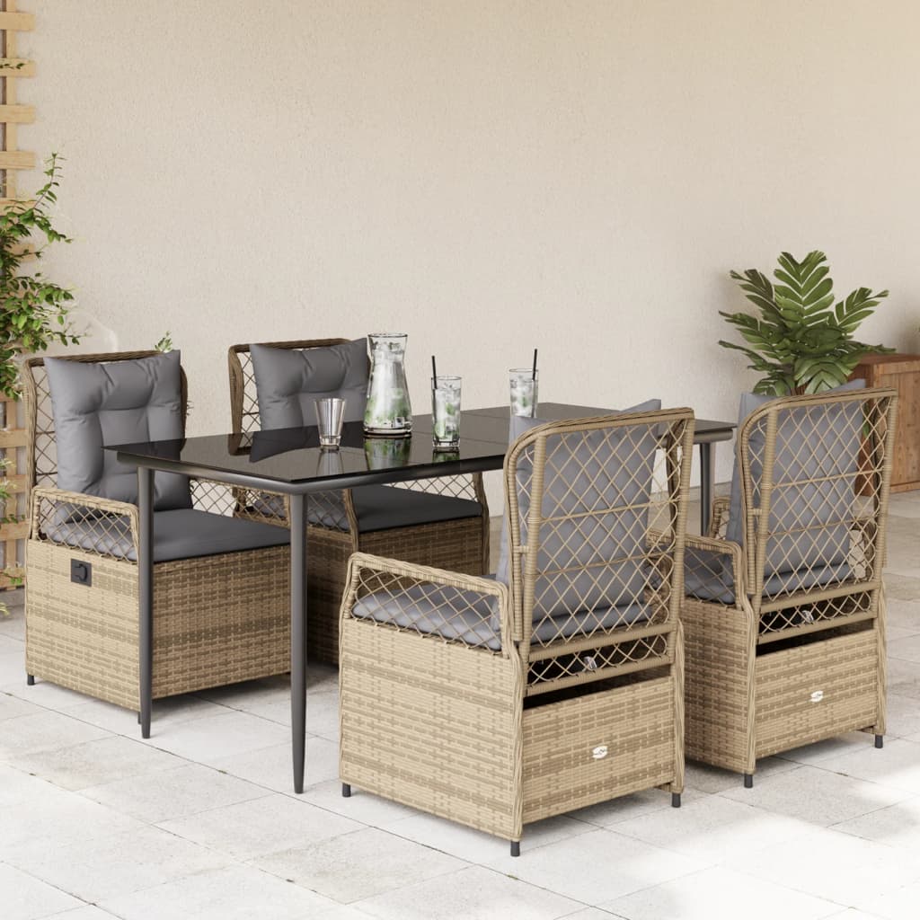 vidaXL 3-delige Tuinset met kussens poly rattan zwart