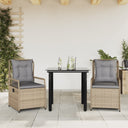 vidaXL 3-delige Tuinset met kussens poly rattan zwart