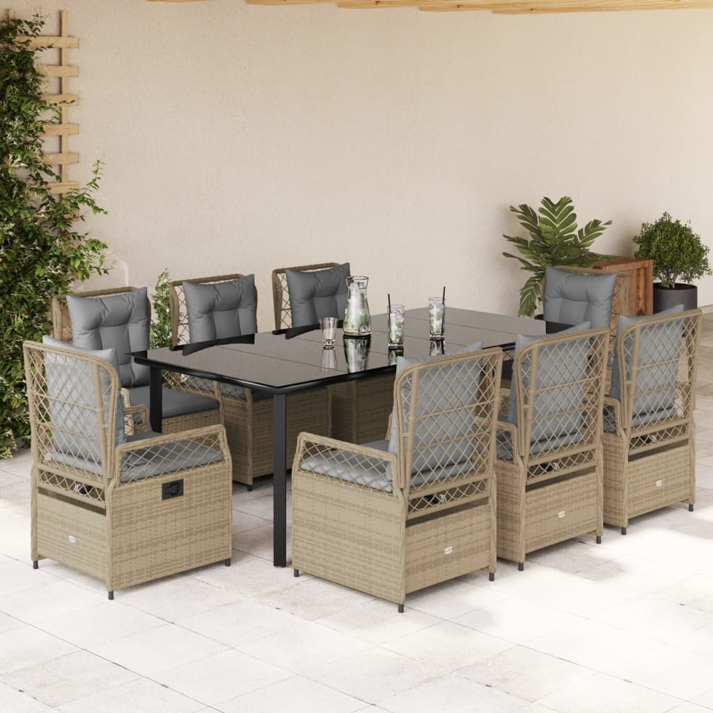 vidaXL 3-delige Tuinset met kussens poly rattan zwart