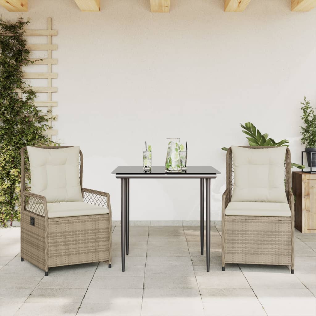 vidaXL 3-delige Tuinset met kussens poly rattan zwart