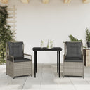 vidaXL 3-delige Tuinset met kussens poly rattan zwart