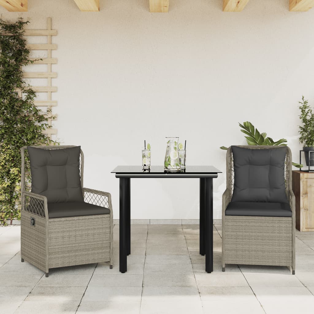 vidaXL 3-delige Tuinset met kussens poly rattan zwart