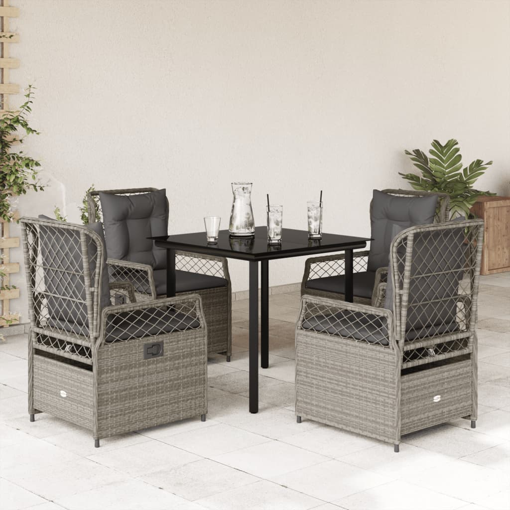 vidaXL 3-delige Tuinset met kussens poly rattan zwart