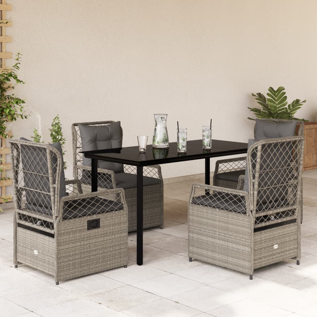 vidaXL 3-delige Tuinset met kussens poly rattan zwart