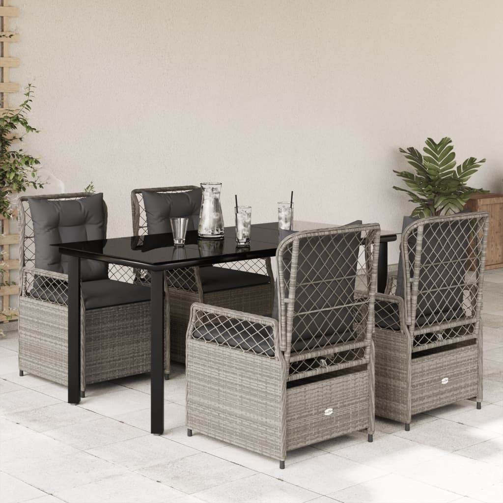 vidaXL 3-delige Tuinset met kussens poly rattan zwart