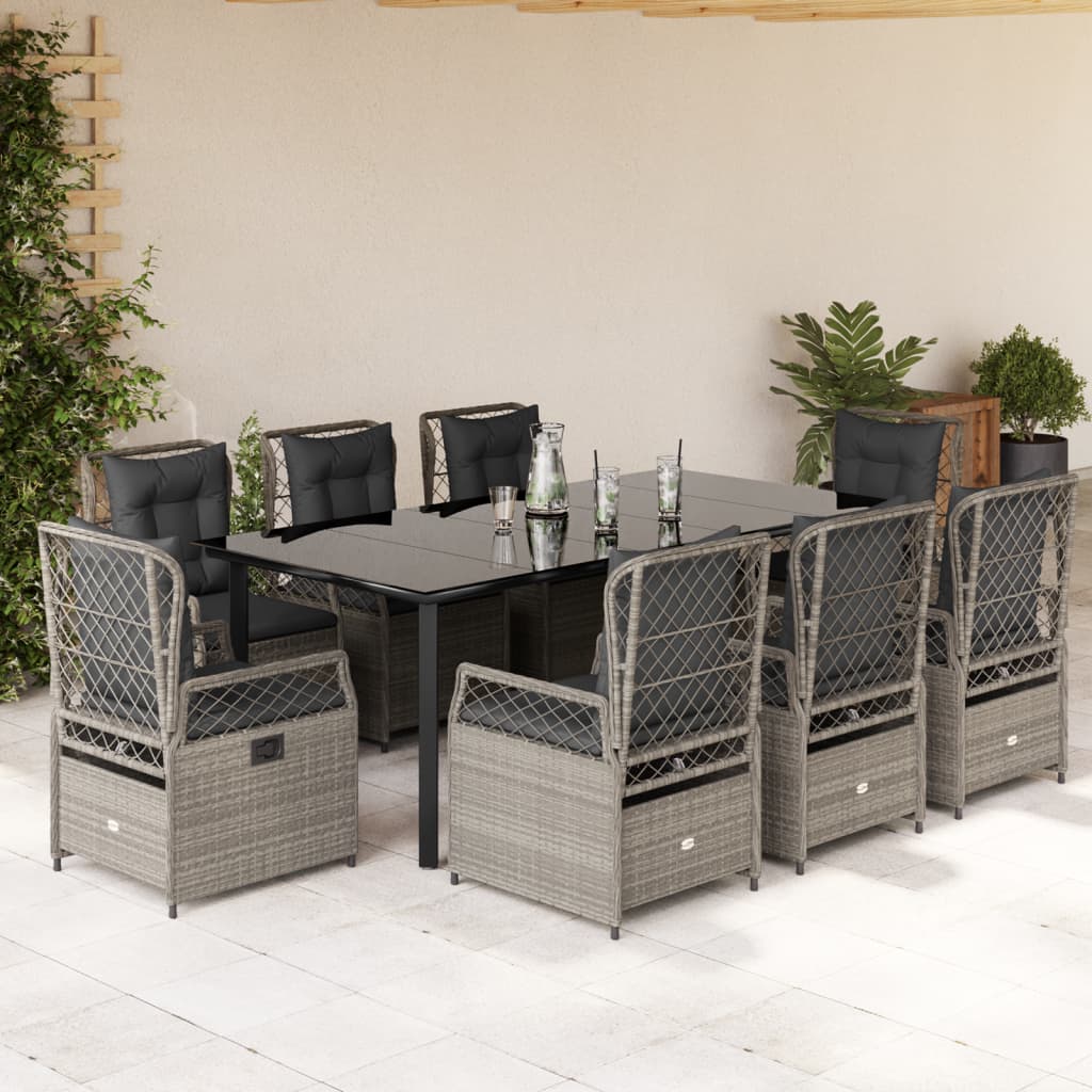 vidaXL 3-delige Tuinset met kussens poly rattan zwart