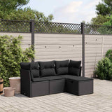vidaXL 4-delige Loungeset met kussens poly rattan zwart
