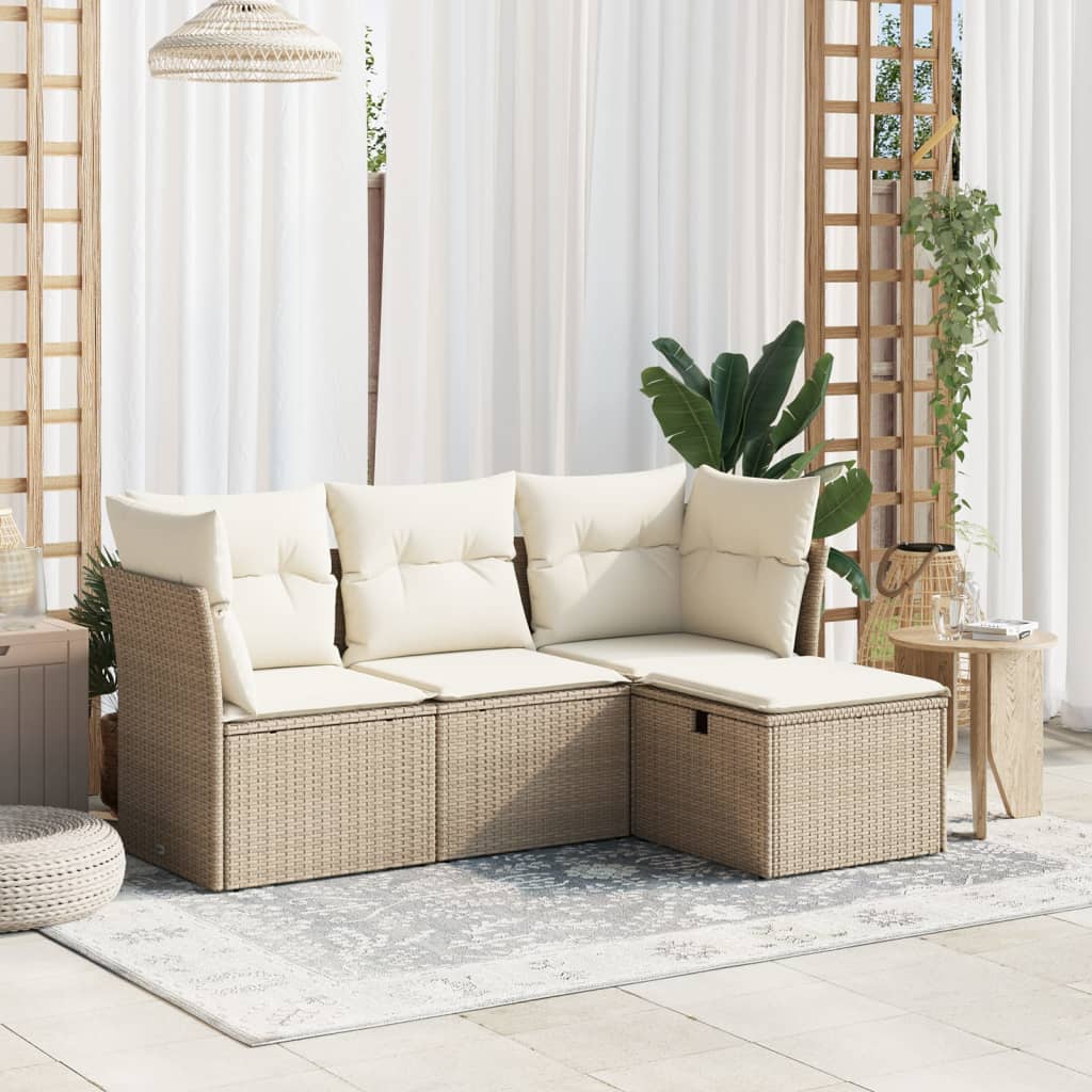 vidaXL 4-delige Loungeset met kussens poly rattan zwart