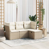 vidaXL 4-delige Loungeset met kussens poly rattan zwart