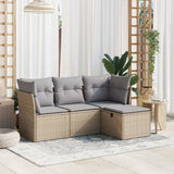vidaXL 4-delige Loungeset met kussens poly rattan zwart