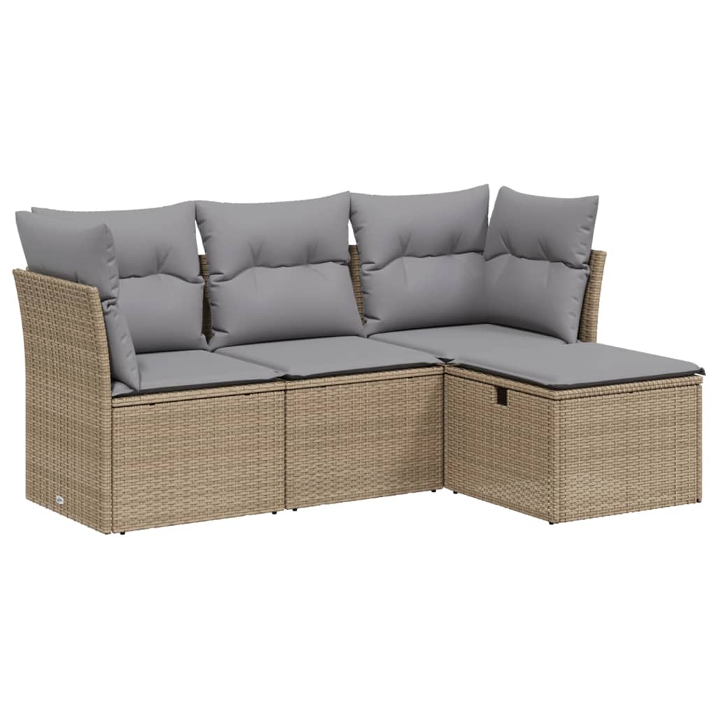 vidaXL 4-delige Loungeset met kussens poly rattan zwart