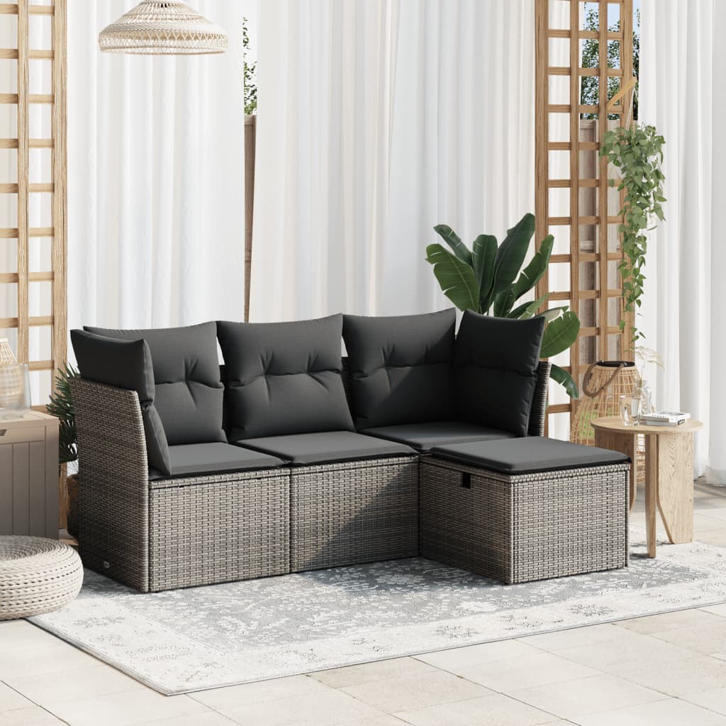 vidaXL 4-delige Loungeset met kussens poly rattan zwart