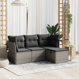 vidaXL 4-delige Loungeset met kussens poly rattan zwart