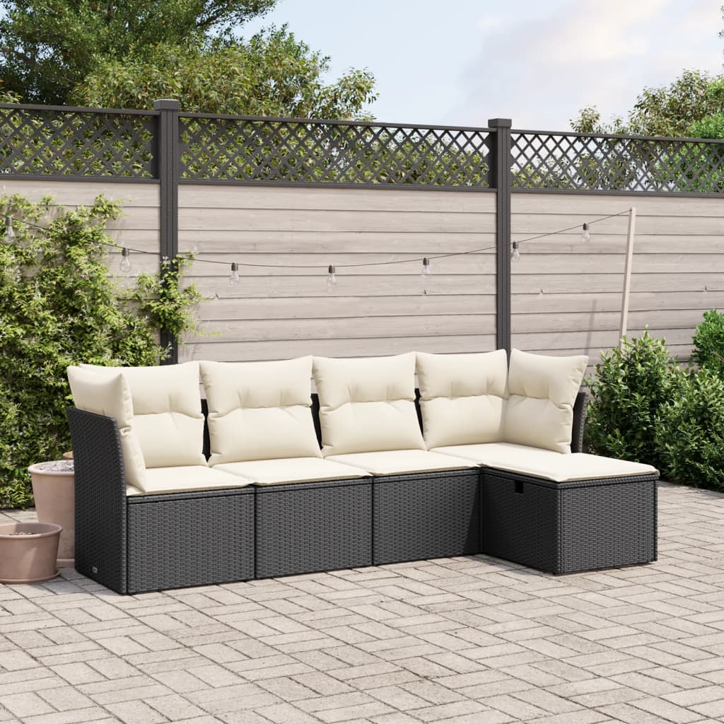 vidaXL 5-delige Loungeset met kussens poly rattan zwart