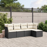 vidaXL 5-delige Loungeset met kussens poly rattan zwart