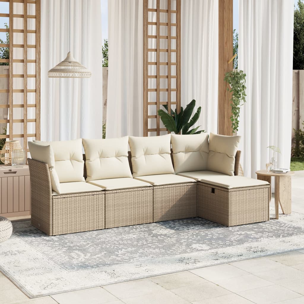 vidaXL 5-delige Loungeset met kussens poly rattan zwart