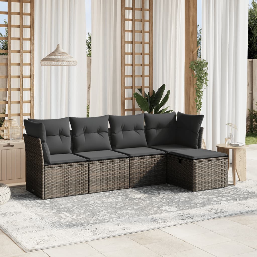 vidaXL 5-delige Loungeset met kussens poly rattan zwart