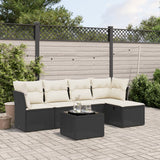 vidaXL 5-delige Loungeset met kussens poly rattan zwart