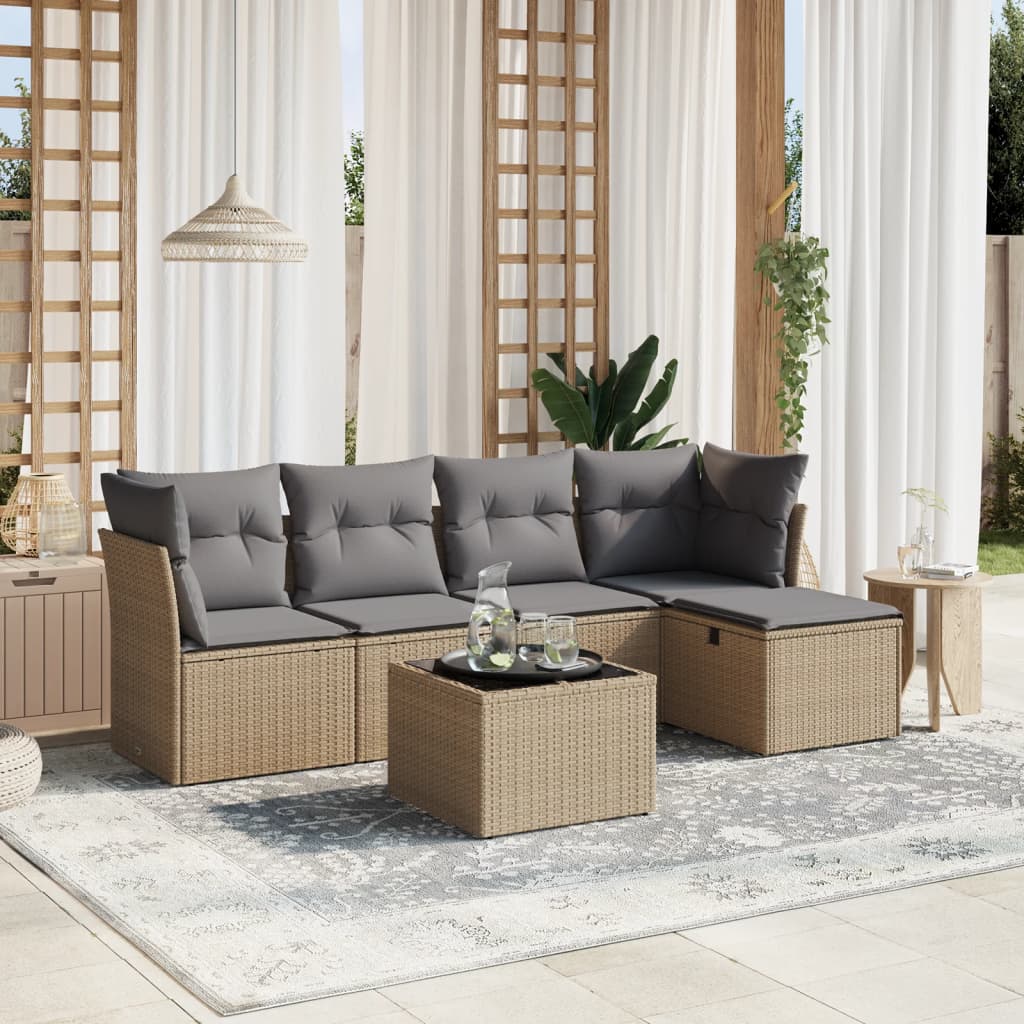 vidaXL 5-delige Loungeset met kussens poly rattan zwart