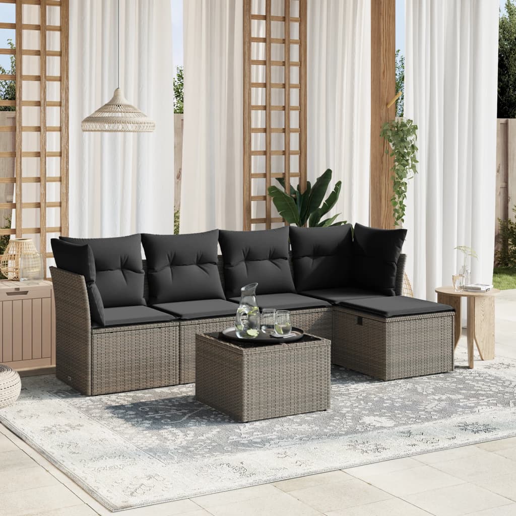vidaXL 5-delige Loungeset met kussens poly rattan zwart