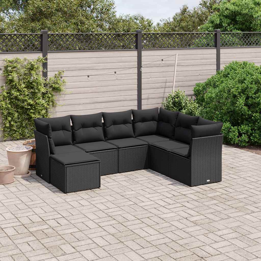vidaXL 7-Piece Lounge Set with Cushions Poly Rattan Black