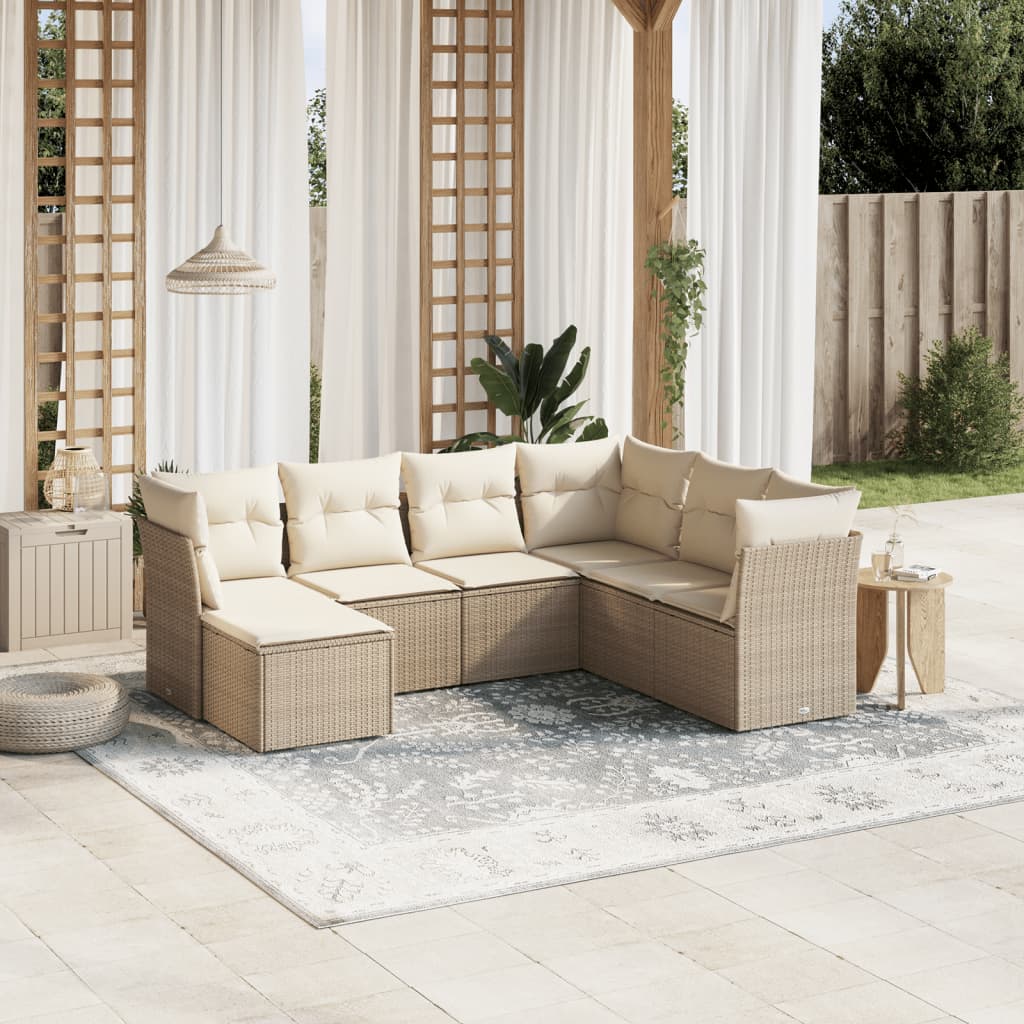 vidaXL 7-Piece Lounge Set with Cushions Poly Rattan Black