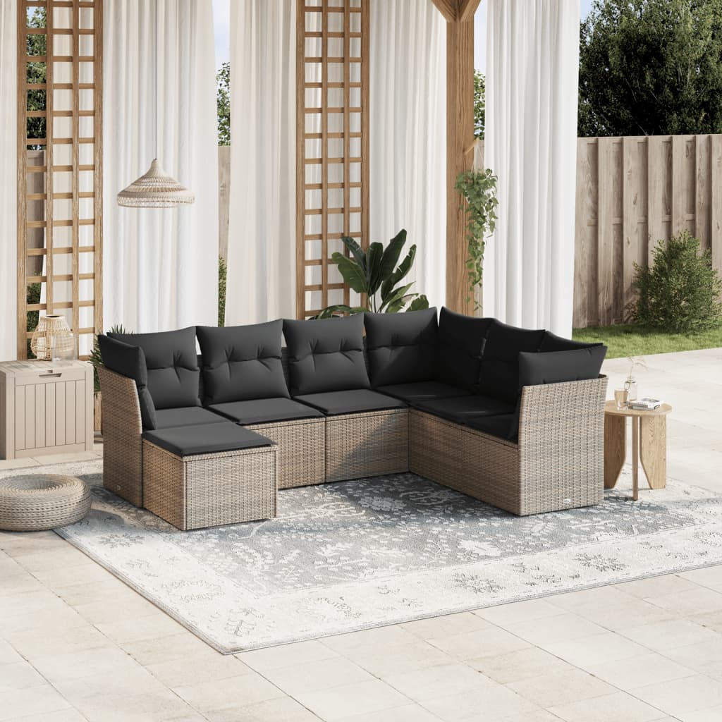 vidaXL 7-Piece Lounge Set with Cushions Poly Rattan Black