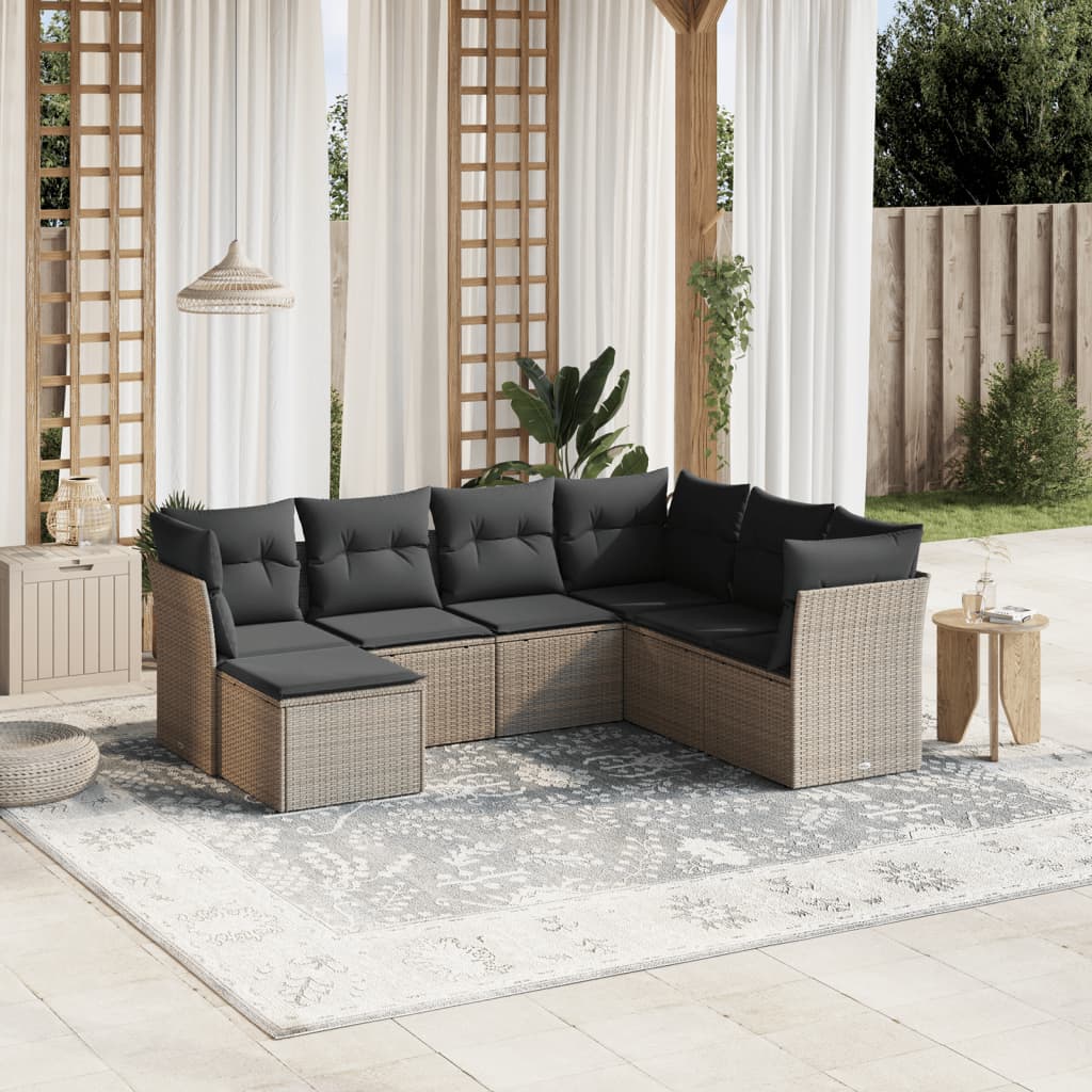 vidaXL 7-Piece Lounge Set with Cushions Poly Rattan Black