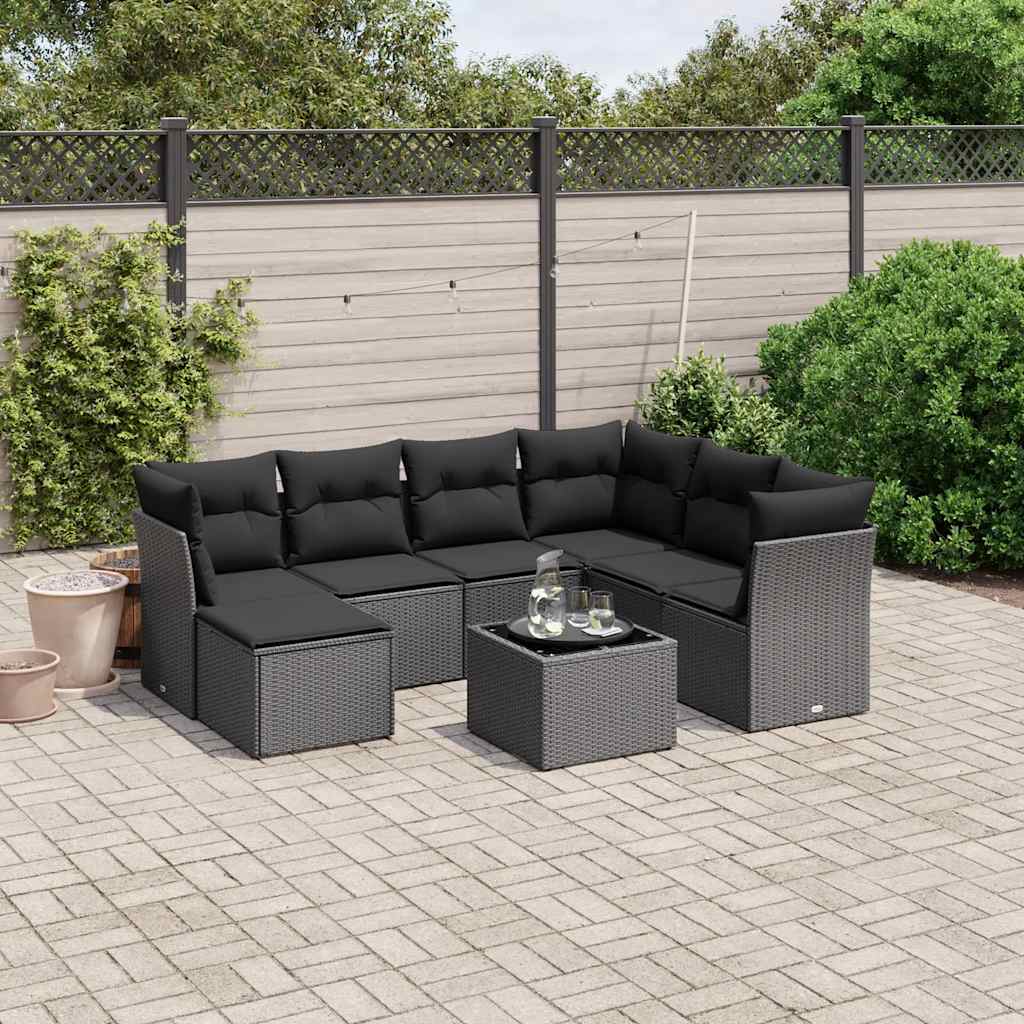 vidaXL 7-Piece Lounge Set with Cushions Poly Rattan Black