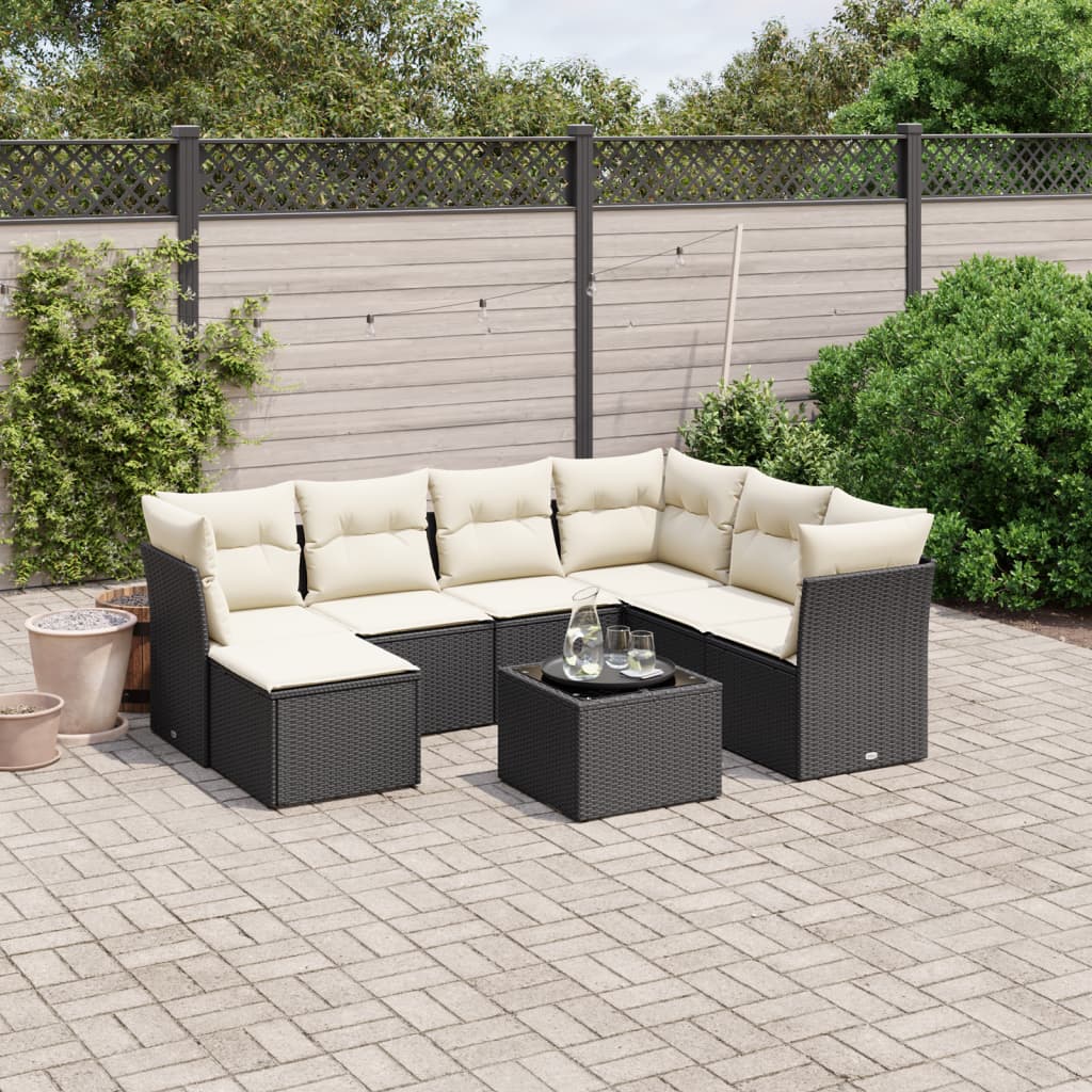 vidaXL 7-Piece Lounge Set with Cushions Poly Rattan Black