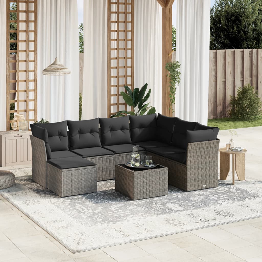 vidaXL 7-Piece Lounge Set with Cushions Poly Rattan Black
