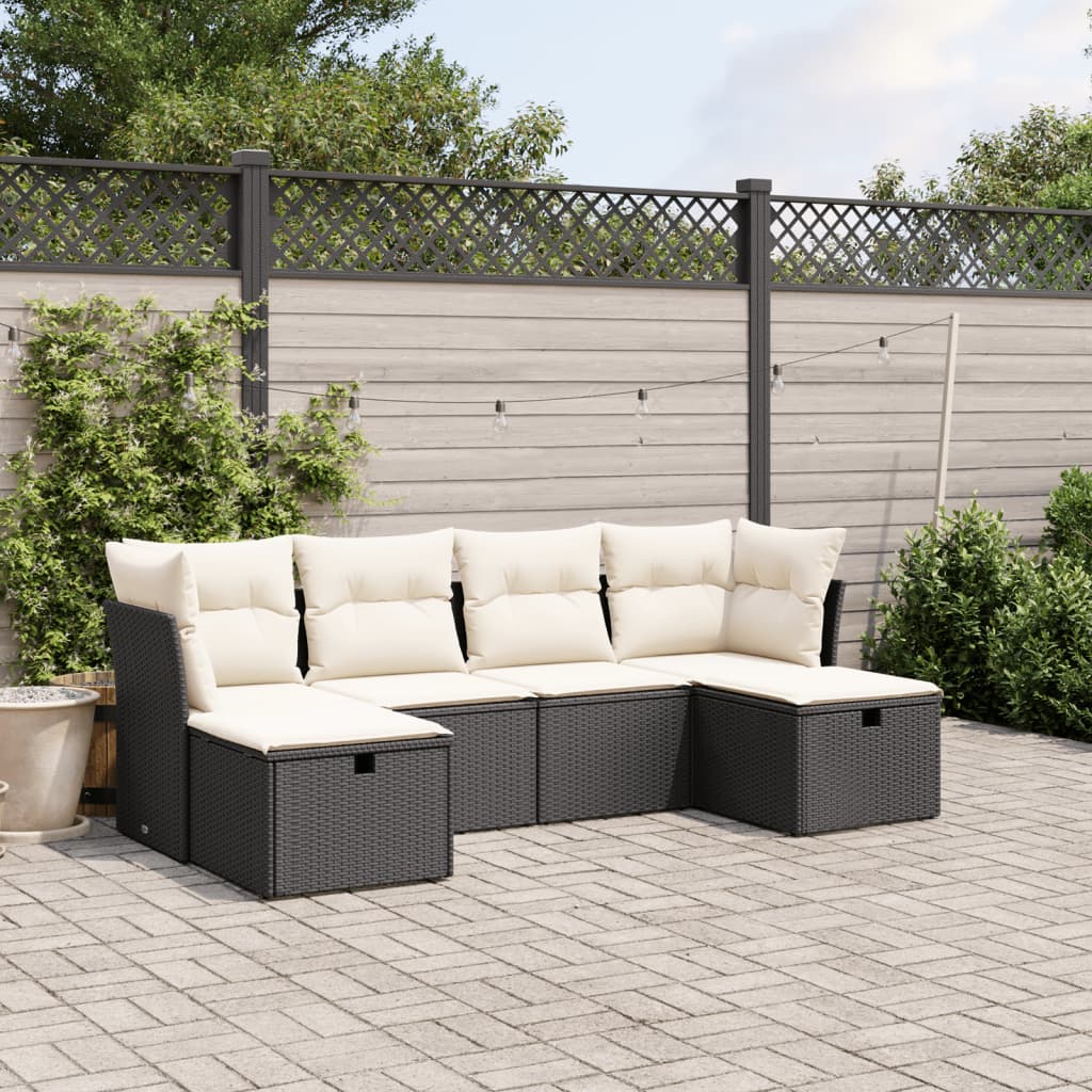 vidaXL 6-delige Loungeset met kussens poly rattan zwart